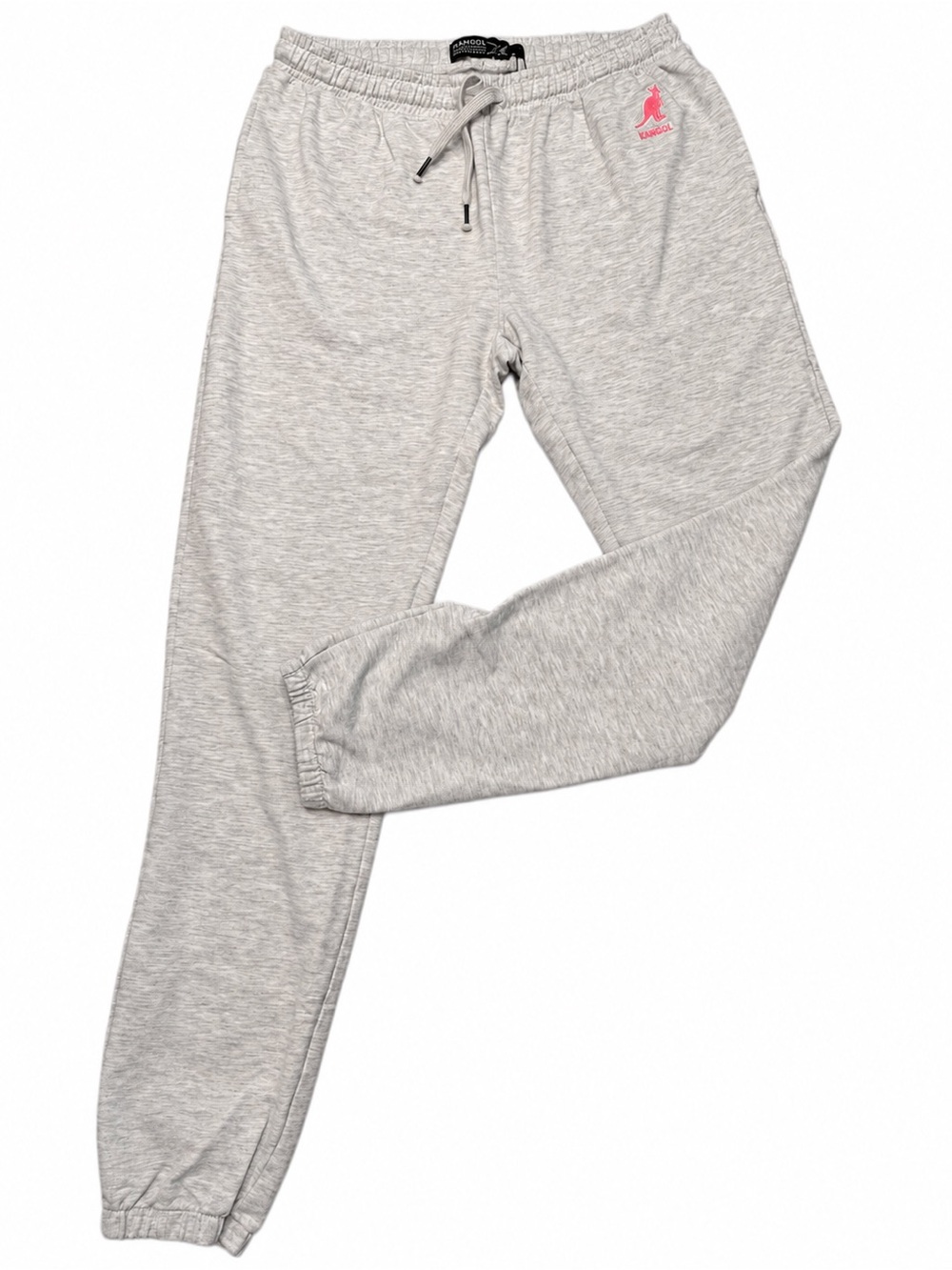 Kangol Gray Jogger Sweatpants Size Large Pink Logo Drawstring